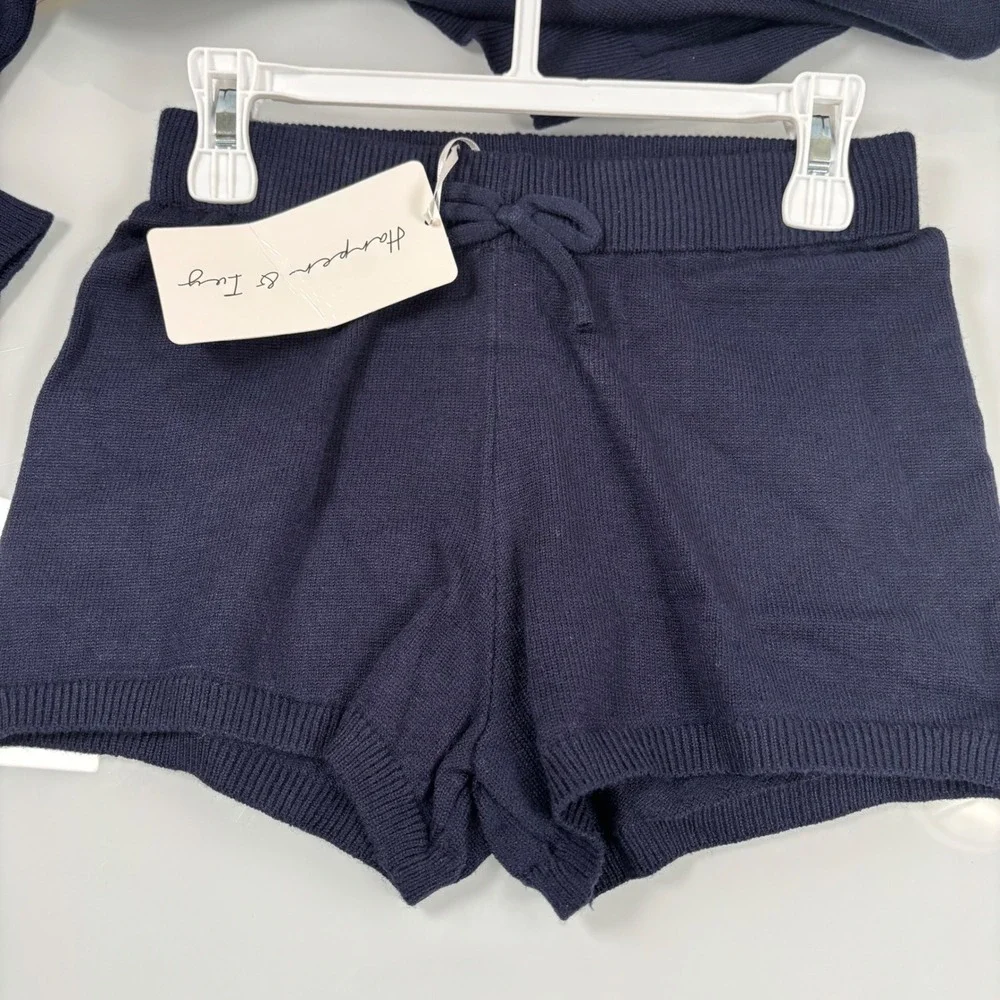 Harper & Ivy Kids 7/8 Navy Blue Sweater Set NEW Bear USA Flag Knit Top Shorts